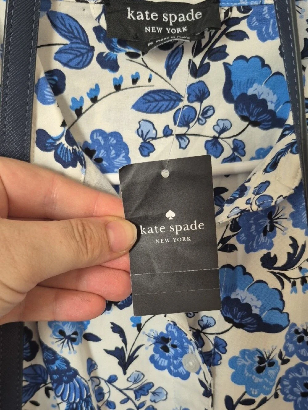 Nwt Kate Spade Short Blue Peacock Floral Shirt Dress with Tie Waist